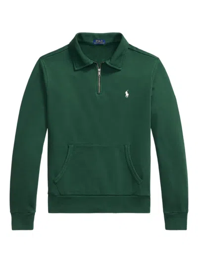 Polo Ralph Lauren Embroidered-logo Half-zip Sweatshirt In Green