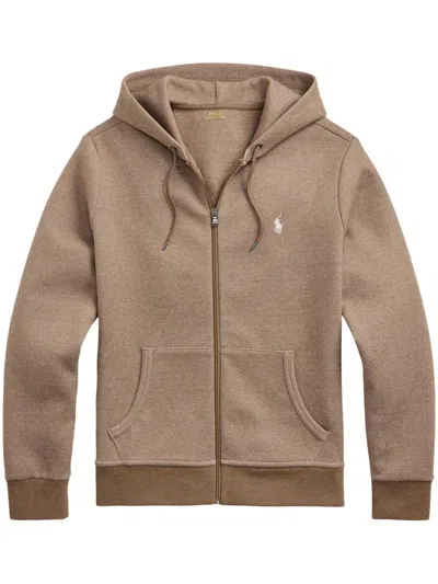 Polo Ralph Lauren Embroidered-logo Hoodie In Brown
