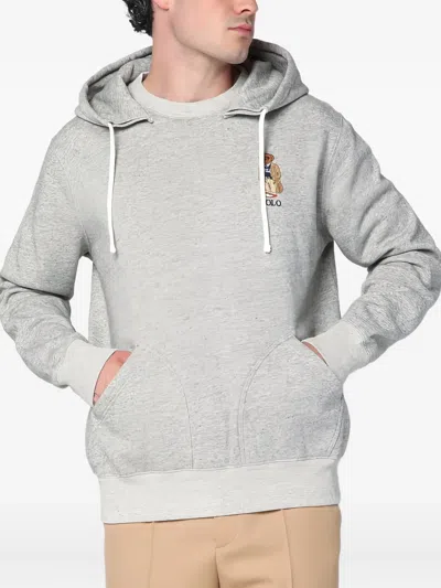 Polo Ralph Lauren Bear Hoodie Front Pocket In Gray