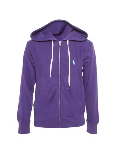 Pre-owned Polo Ralph Lauren Embroidered-logo Hoodie In Purple