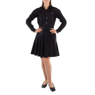 POLO RALPH LAUREN EMBROIDERED LOGO LONG SLEEVE COTTON DRESS