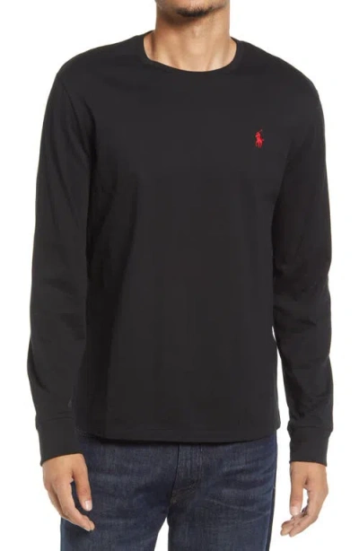 Polo Ralph Lauren Embroidered Logo Long Sleeve Cotton T-shirt In Black