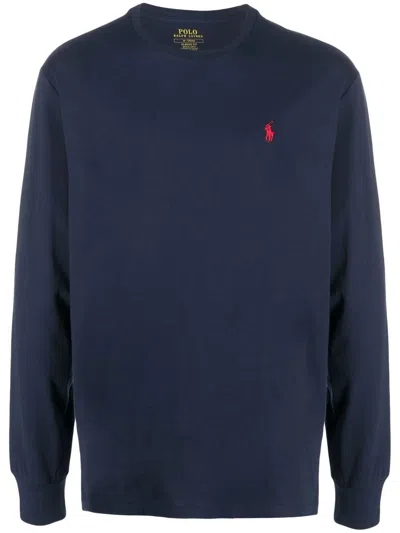 Polo Ralph Lauren Embroidered-logo Long-sleeved T-shirt In Blue