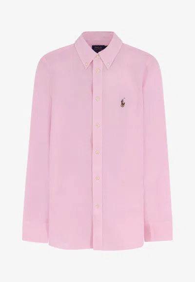 Polo Ralph Lauren Embroidered Logo Oxford Shirt In Pink