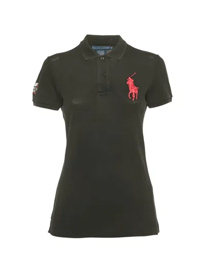 Pre-owned Polo Ralph Lauren Embroidered-logo Polo Top In Black