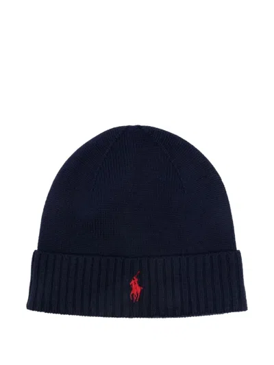 Polo Ralph Lauren Embroidered-logo Ribbed Beanie In Blue
