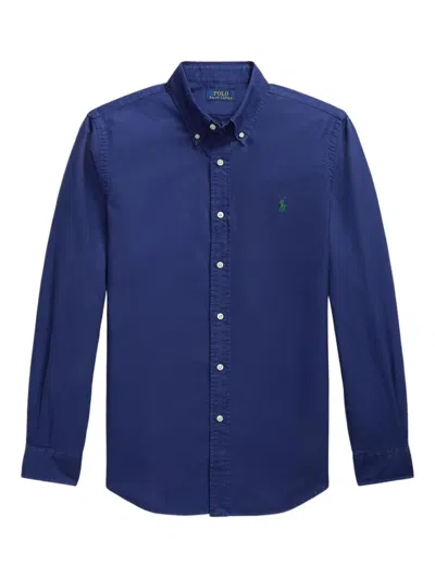 Polo Ralph Lauren Logo-embroidered Stretch-cotton Poplin Shirt In Blue