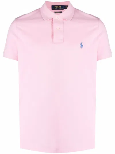 Polo Ralph Lauren Embroidered-logo Short-sleeved Polo Shirt In Pink