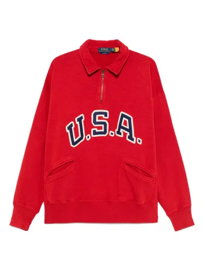 Polo Ralph Lauren Embroidered-logo Sweatshirt In Red