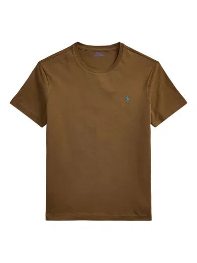 Polo Ralph Lauren Embroidered-logo T-shirt In Brown
