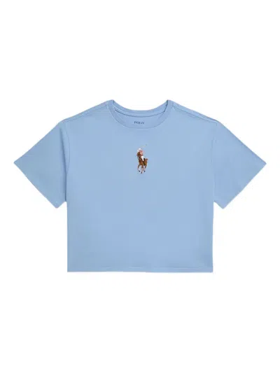 Polo Ralph Lauren Kids' Embroidered-logo T-shirt In Blue