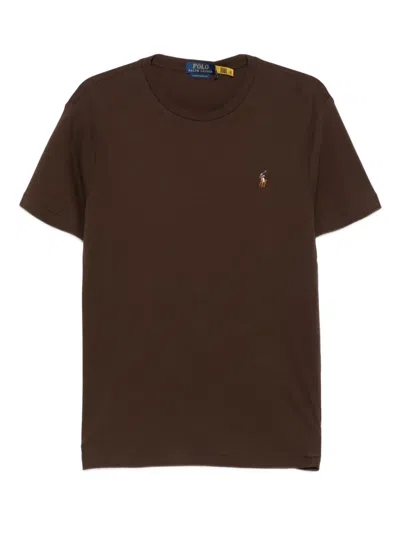 Polo Ralph Lauren Embroidered-logo T-shirt In Brown
