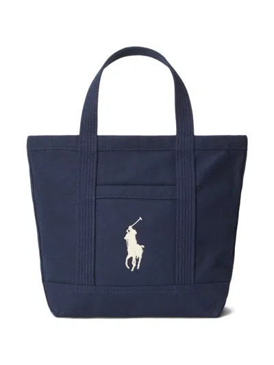 Polo Ralph Lauren Embroidered-logo Top-handle Tote Bag In Blue