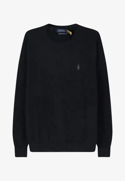 Polo Ralph Lauren Embroidered Logo Wool Sweater In Black