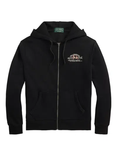 Polo Ralph Lauren Embroidered Logo Zip-up Hoodie In Black