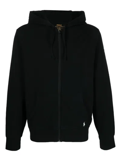Polo Ralph Lauren Embroidered-logo Zip-up Hoodie In Black