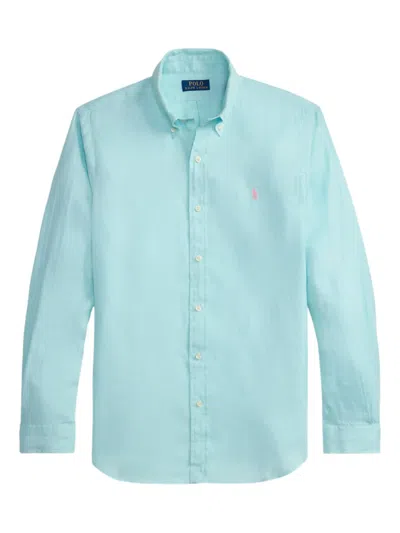 Polo Ralph Lauren Long Sleeve Sport Shirt Button Collar In Blue