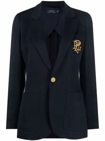 POLO RALPH LAUREN EMBROIDERED-MONOGRAM DOUBLE-KNIT BLAZER