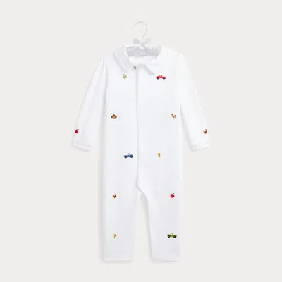 Polo Ralph Lauren Babies' Embroidered Organic Cotton Coverall In White
