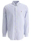Polo Ralph Lauren Light Blue Shirt With Pony Embroidery On The Front And Striped Motif In Blue