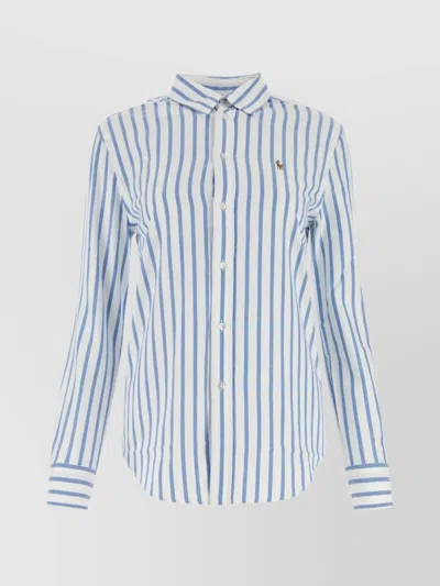 Polo Ralph Lauren Embroidered Oxford Shirt With Curved Hem In Blue