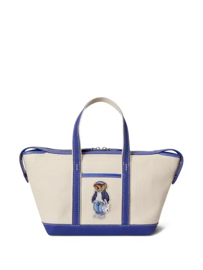 Polo Ralph Lauren Embroidered-patch Canvas Tote Bag In Neutral