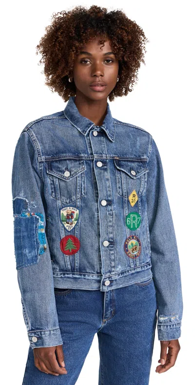 Polo Ralph Lauren Embroidered Patch Denim Trucker Jacket Sandino Wash