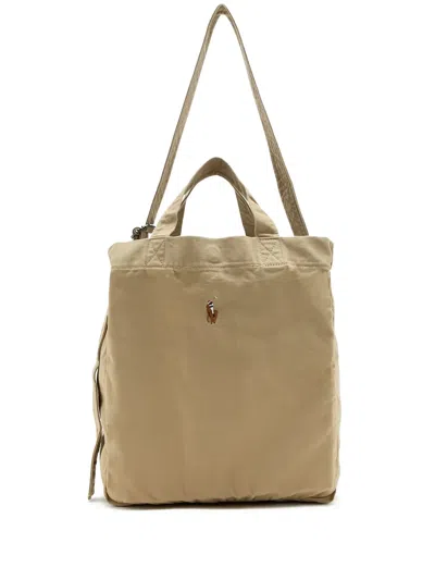 Polo Ralph Lauren Embroidered Pocket Tote Bag In Neutral