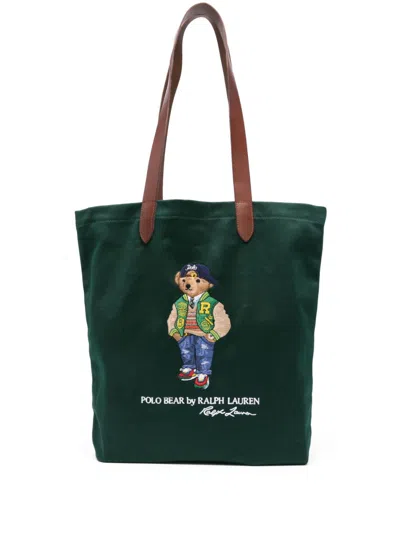Polo Ralph Lauren Embroidered Polo Bear Tote Bag In Green