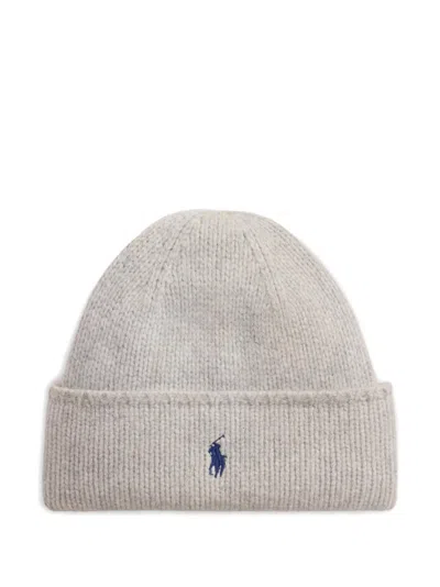 Polo Ralph Lauren Embroidered Pony Beanie Hat In Neutral