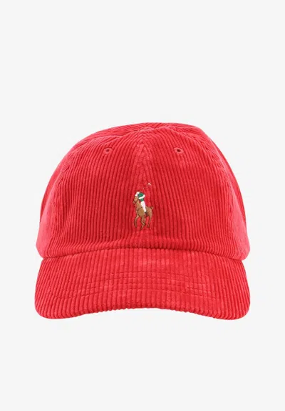 Polo Ralph Lauren Embroidered Pony Corduroy Cap In Red