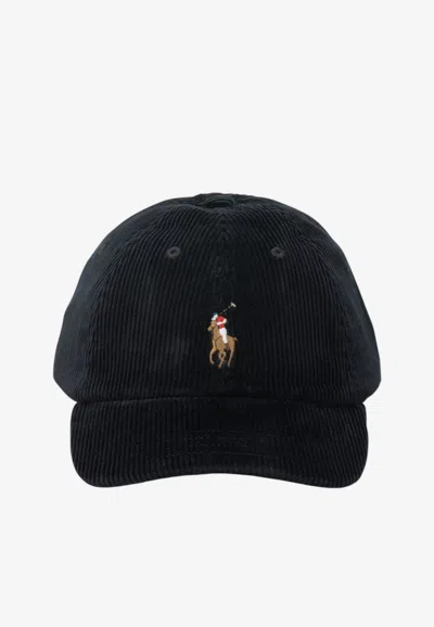 Polo Ralph Lauren Embroidered Pony Corduroy Cap In Black