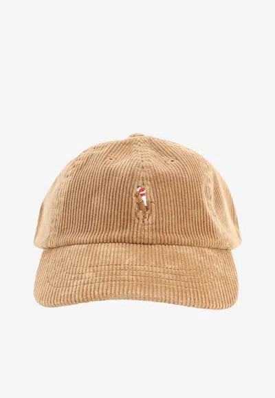 Polo Ralph Lauren Embroidered Pony Corduroy Cap In Brown