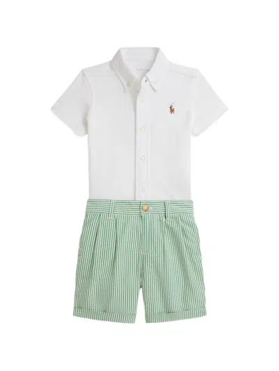 Polo Ralph Lauren Babies' Embroidered Pony Seersucker Shorts (set Of Two) In White