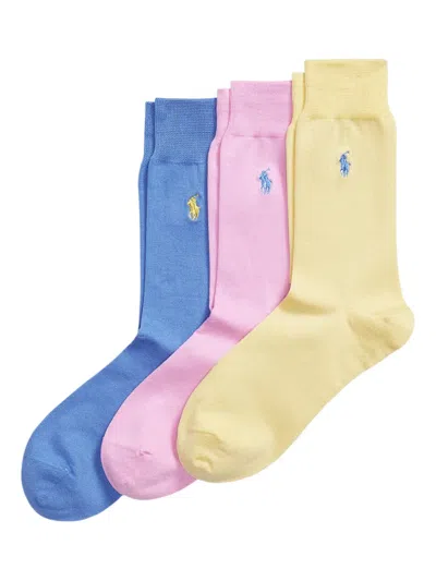 Polo Ralph Lauren Embroidered Ribbed Socks (pack Of Three) In Multi