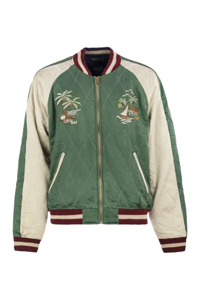 Polo Ralph Lauren Embroidered Satin Jacket In Green