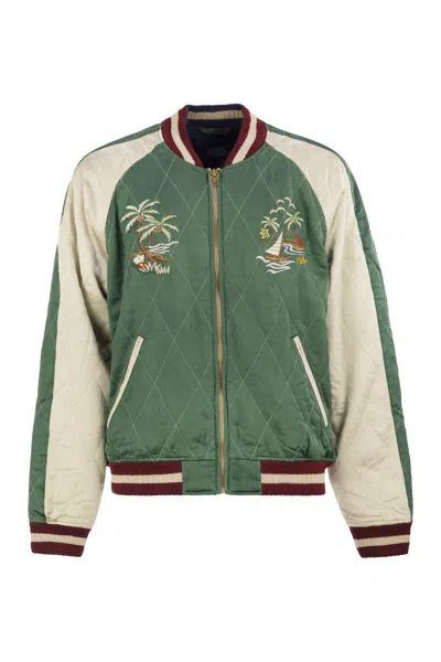 Polo Ralph Lauren Embroidered Satin Jacket In Green