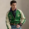 Polo Ralph Lauren Embroidered Quilted Bomber Jacket In Green Cream Multi