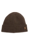 Polo Ralph Lauren Embroidered Signature Logo Beanie In Dark Brown Hthr