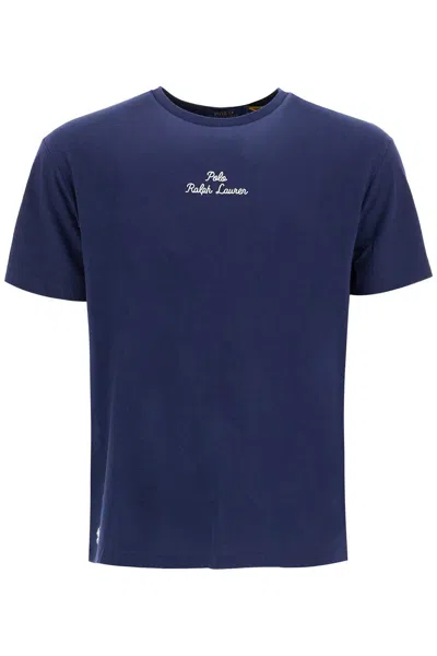 Polo Ralph Lauren Embroidered Signature T-shirt In Blue