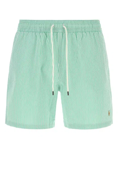 Polo Ralph Lauren Embroidered Stretch Cotton Blend Swimming Shorts In Blue
