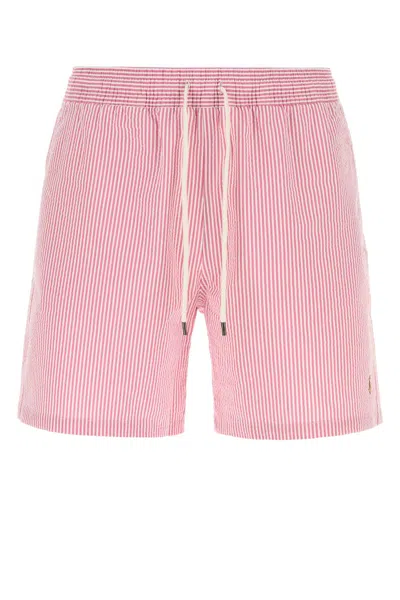 Polo Ralph Lauren Embroidered Stretch Cotton Blend Swimming Shorts In Pink