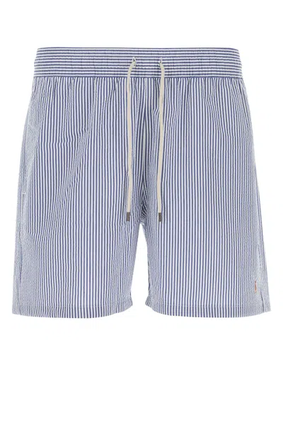 Polo Ralph Lauren White/blue Striped Swim Trunks In Light Blue