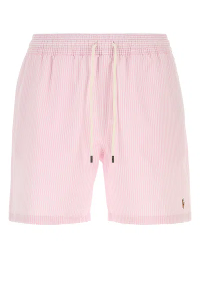 Polo Ralph Lauren Embroidered Stretch Cotton Blend Swimming Shorts In Brown