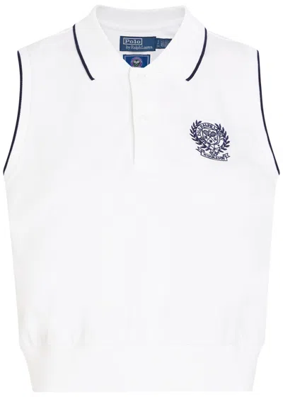 Polo Ralph Lauren Embroidered Stretch-cotton Polo Top In White