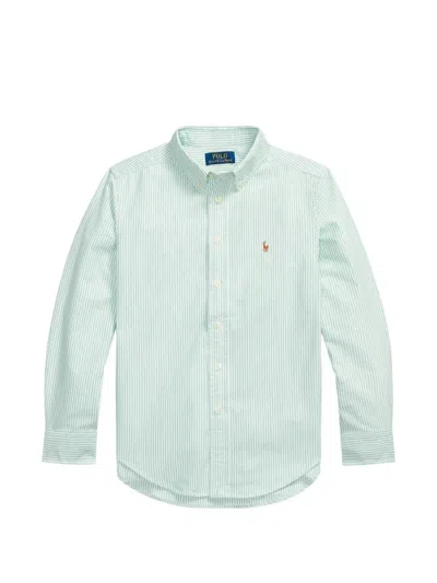 Polo Ralph Lauren Kids' Embroidered Striped Shirt In Green