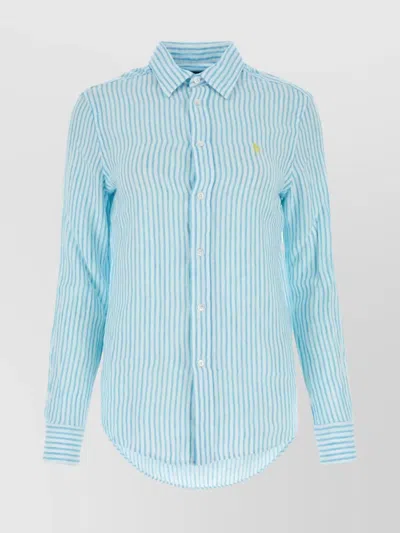 Polo Ralph Lauren Embroidered Stripes Linen Shirt In Blue