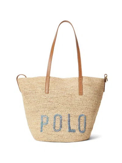 Polo Ralph Lauren Embroidered Tote Bag In Neutral