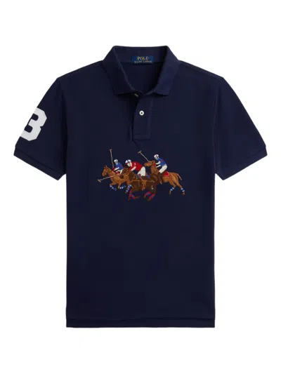 Polo Ralph Lauren Kids' Embroidered Triple-pony Patch Polo Shirt In Blue