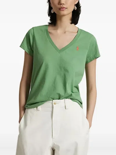 Polo Ralph Lauren Embroidered V-neck T-shirt In Green